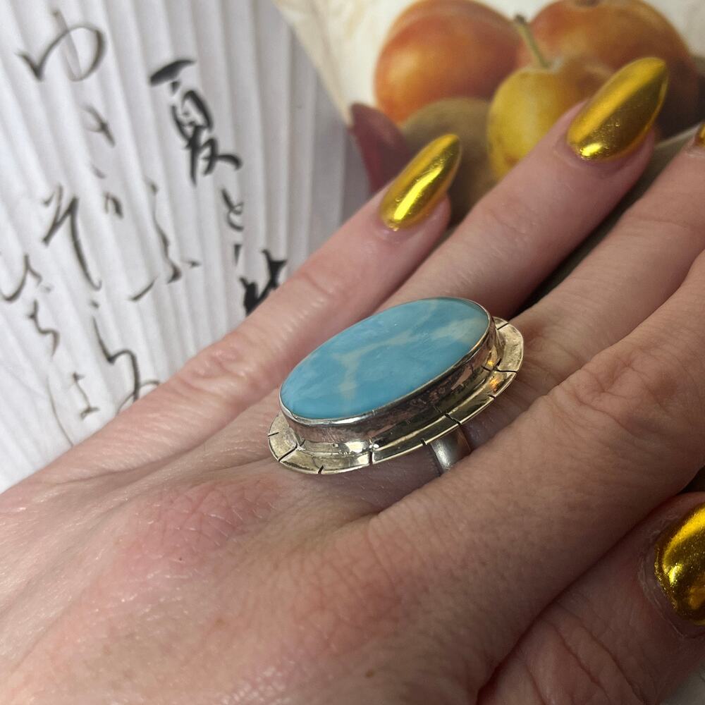 Solid 925 Sterling Silver Adjustable Blue Stone R… - image 3